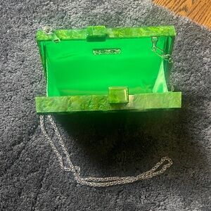 Zara Emerald Green Clutch with Silver Chain